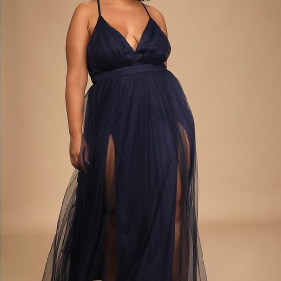 Lulus Dresses & Skirts - Lulu’s Rare Beauty Navy Blue Tulle Backless Maxi Dress XL